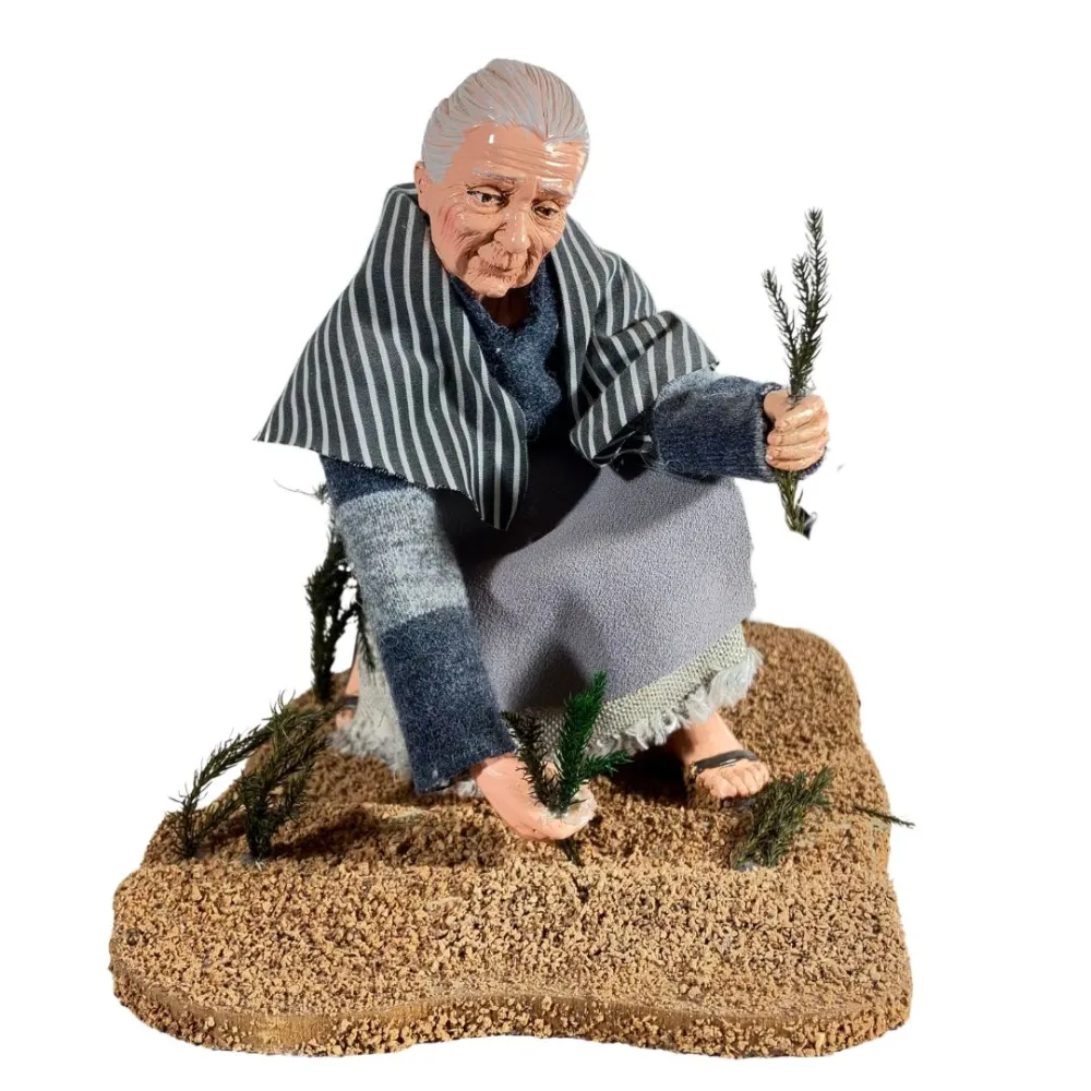 Animated Traditional Elderly Woman Planting Vegetables - 30 cm