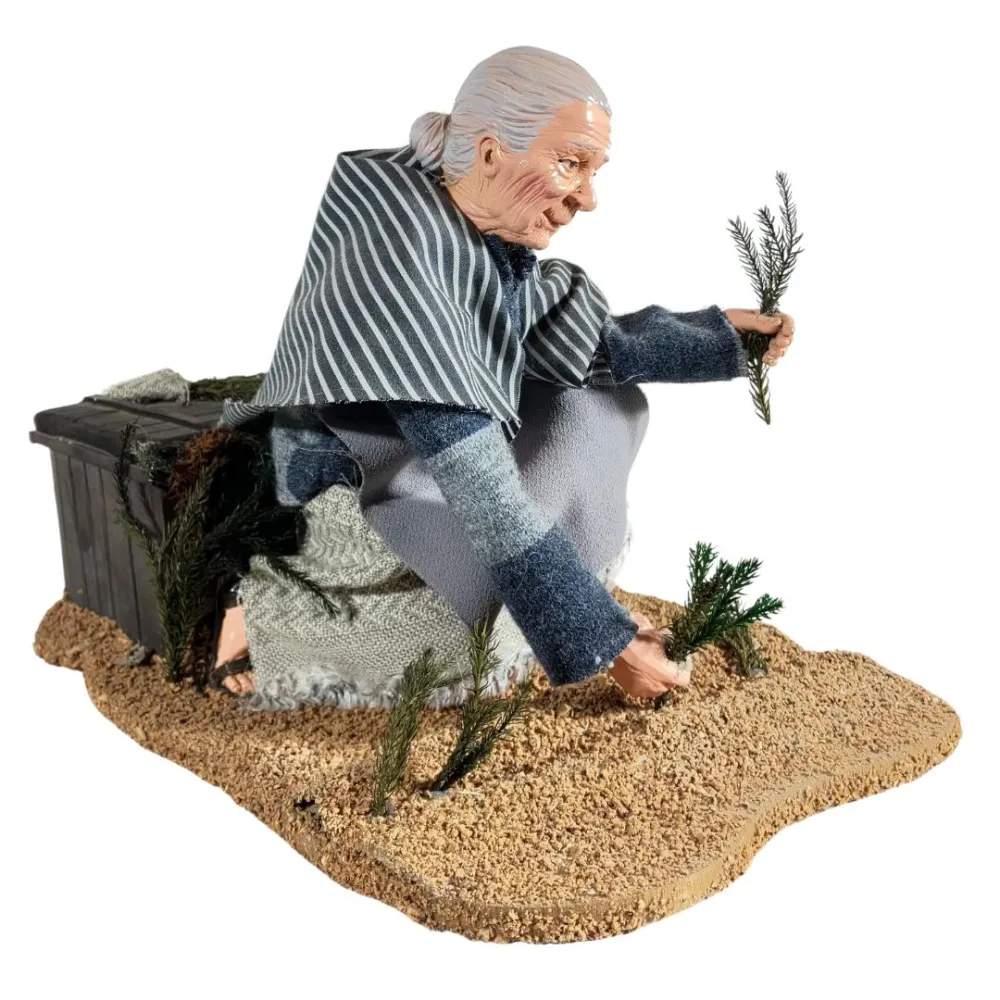 Animated Traditional Elderly Woman Planting Vegetables - 30 cm