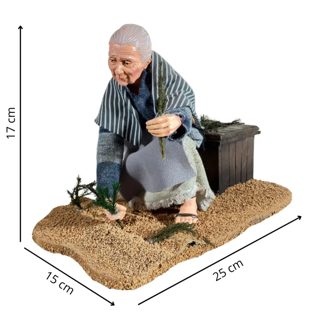 Animated Traditional Elderly Woman Planting Vegetables - 30 cm