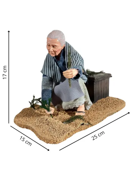 Animated Traditional Elderly Woman Planting Vegetables - 30 cm