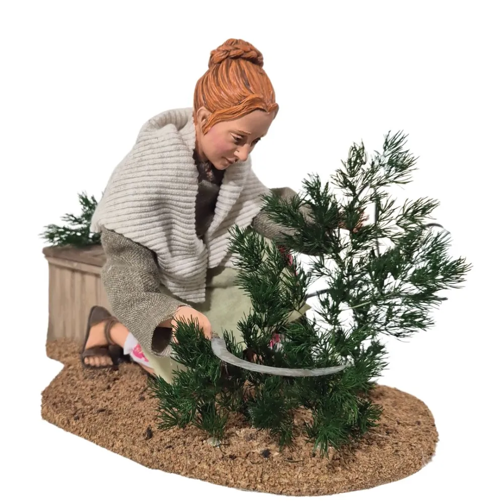 Animated Traditional Woman Pruning a Shrub - 30 cm