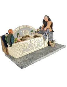 Animated Traditional Fountain with Washerwoman and Child - 30 cm