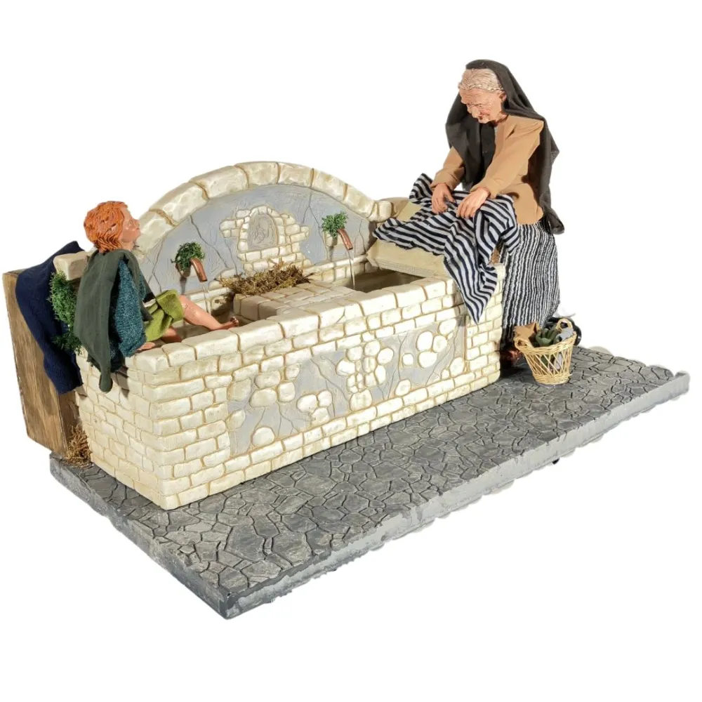 Animated Traditional Fountain with Washerwoman and Child - 30 cm