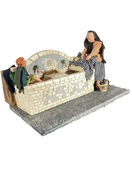 Animated Traditional Fountain with Washerwoman and Child - 30 cm