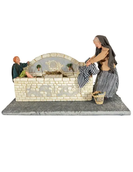 Animated Traditional Fountain with Washerwoman and Child - 30 cm