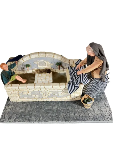 Fonte con lavandaia e bambino popolari in movimento 30 cm
