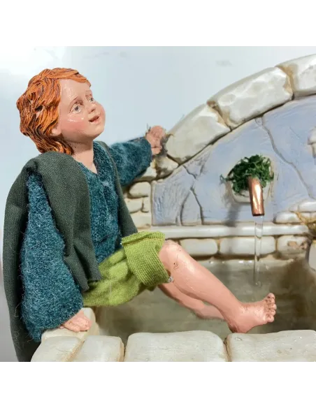 Fonte con lavandaia e bambino popolari in movimento 30 cm