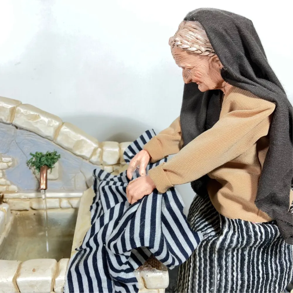 Animated Traditional Fountain with Washerwoman and Child - 30 cm