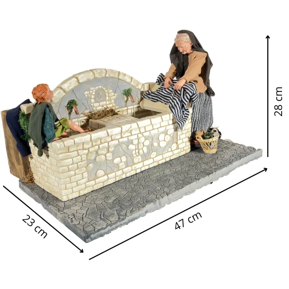 Animated Traditional Fountain with Washerwoman and Child - 30 cm