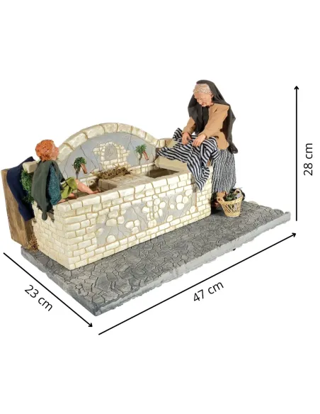 Animated Traditional Fountain with Washerwoman and Child - 30 cm
