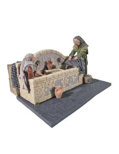 Fonte con lavandaia e bambino palestinesi in movimento 30 cm