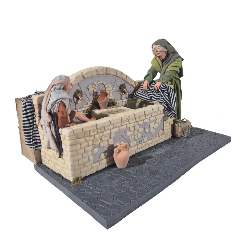 Animated Palestinian Fountain with Washerwoman and Child - 30 cm