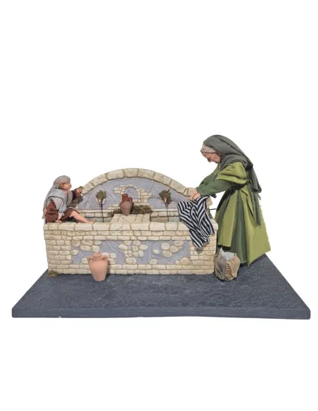 Animated Palestinian Fountain with Washerwoman and Child - 30 cm