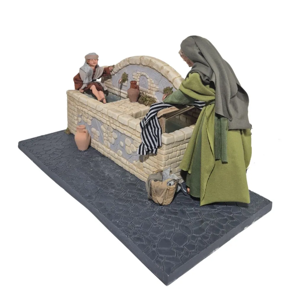 Animated Palestinian Fountain with Washerwoman and Child - 30 cm
