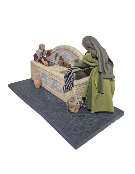 Fonte con lavandaia e bambino palestinesi in movimento 30 cm