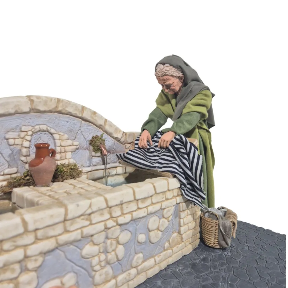 Animated Palestinian Fountain with Washerwoman and Child - 30 cm