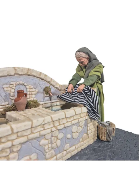 Fonte con lavandaia e bambino palestinesi in movimento 30 cm