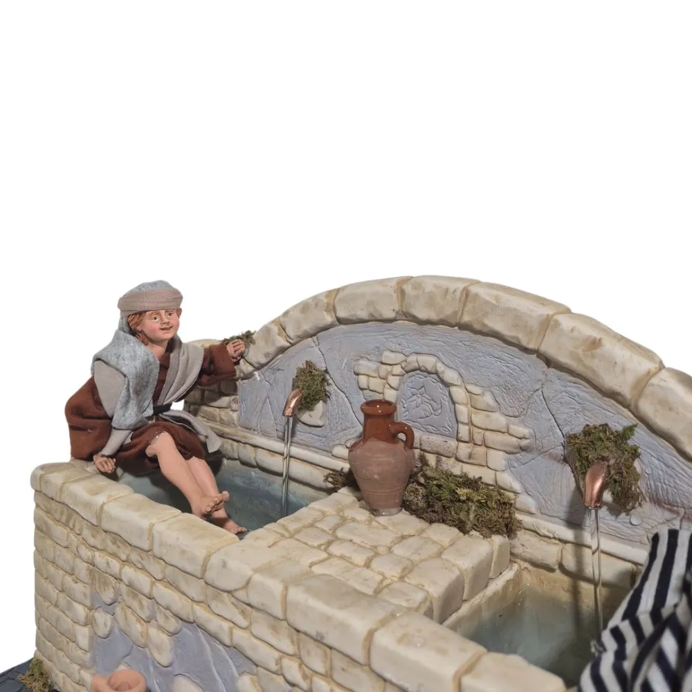 Animated Palestinian Fountain with Washerwoman and Child - 30 cm