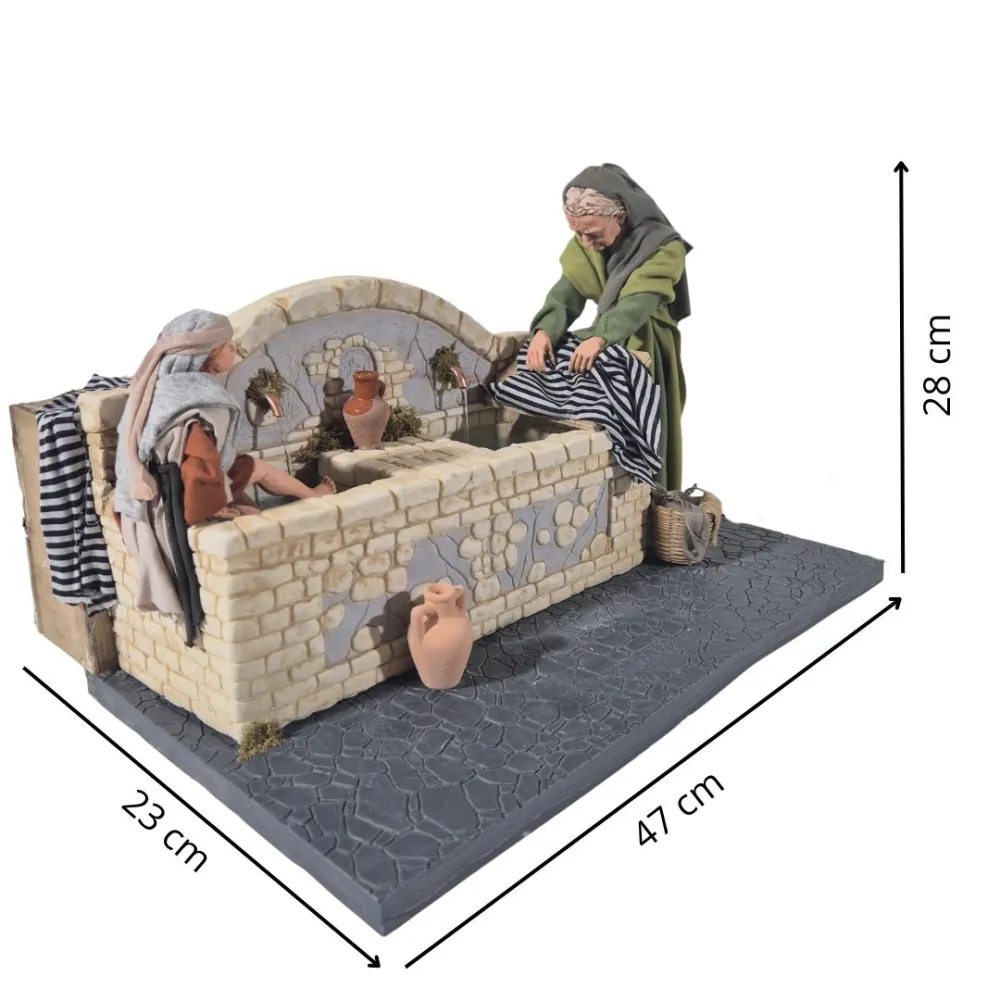 Animated Palestinian Fountain with Washerwoman and Child - 30 cm