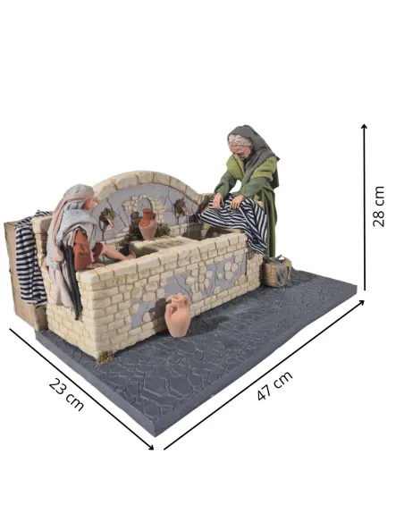Fonte con lavandaia e bambino palestinesi in movimento 30 cm