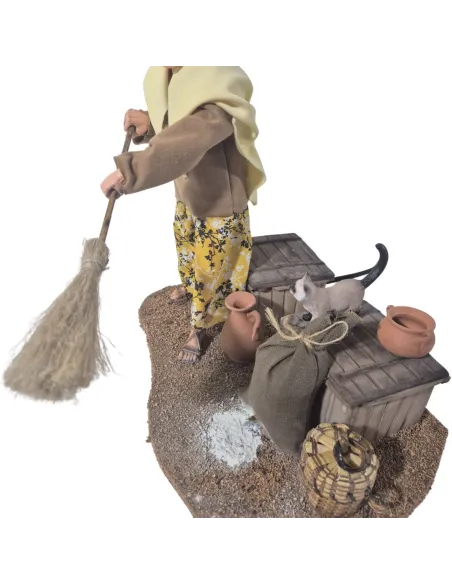 Animated Traditional Woman Chasing a Mouse - 30 cm