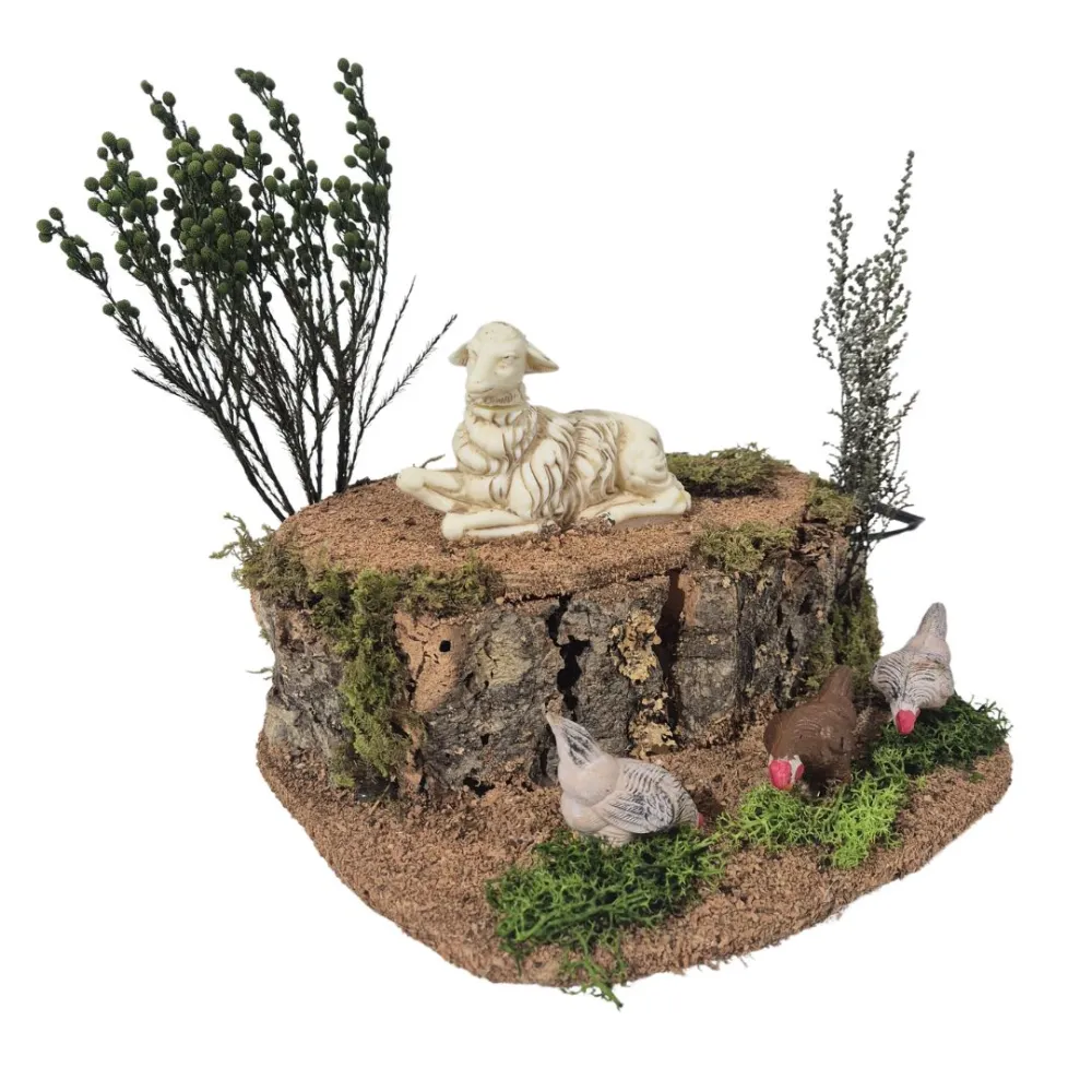 Animated Sheep with Three Pecking Hens for 25–30 cm Nativity Figures