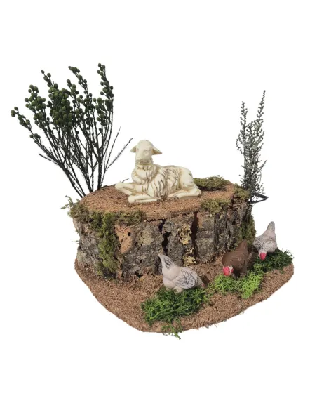 Animated Sheep with Three Pecking Hens for 25–30 cm Nativity Figures