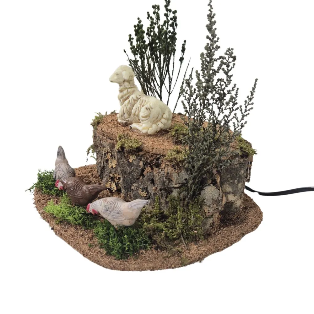 Animated Sheep with Three Pecking Hens for 25–30 cm Nativity Figures