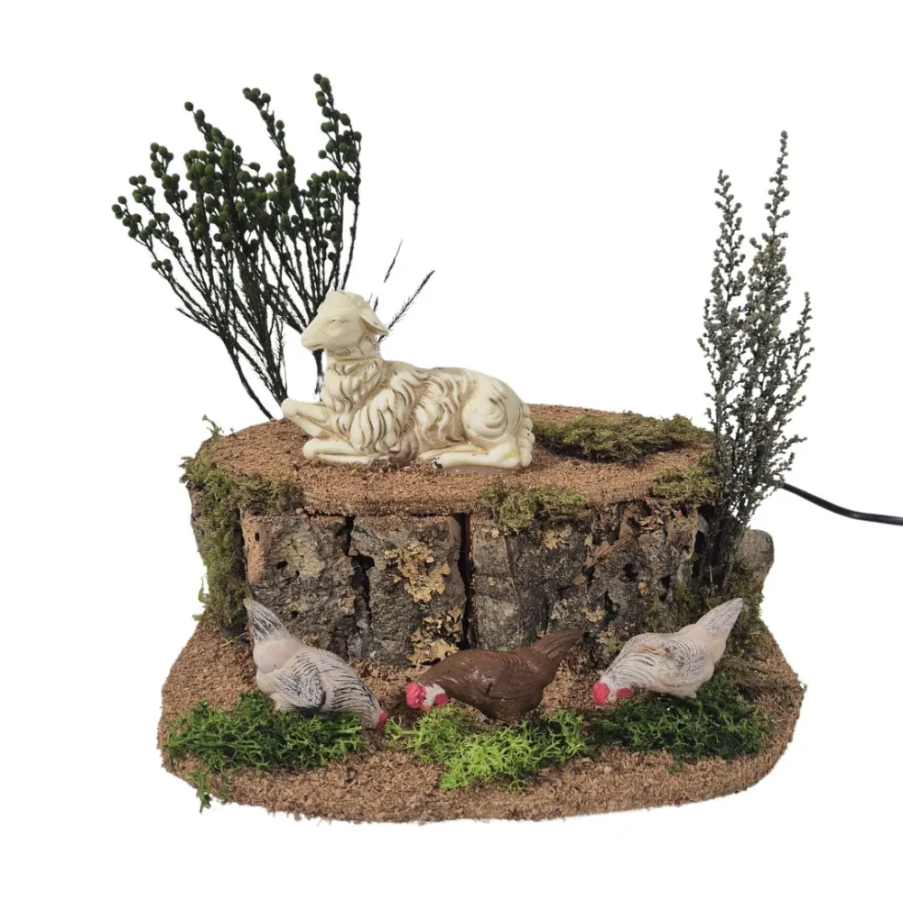 Animated Sheep with Three Pecking Hens for 25–30 cm Nativity Figures