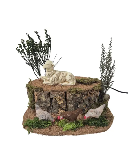 Animated Sheep with Three Pecking Hens for 25–30 cm Nativity Figures