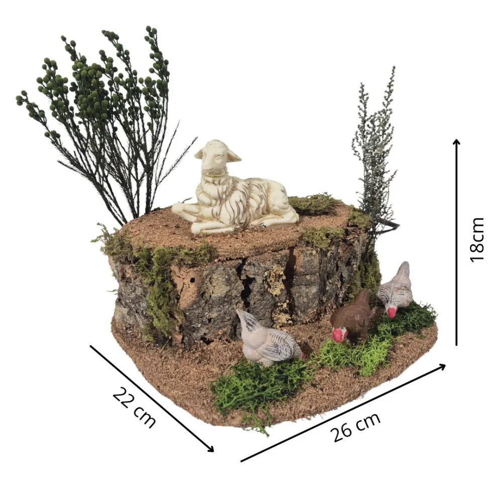 Animated Sheep with Three Pecking Hens for 25–30 cm Nativity Figures