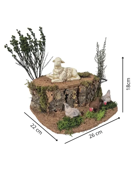 Animated Sheep with Three Pecking Hens for 25–30 cm Nativity Figures