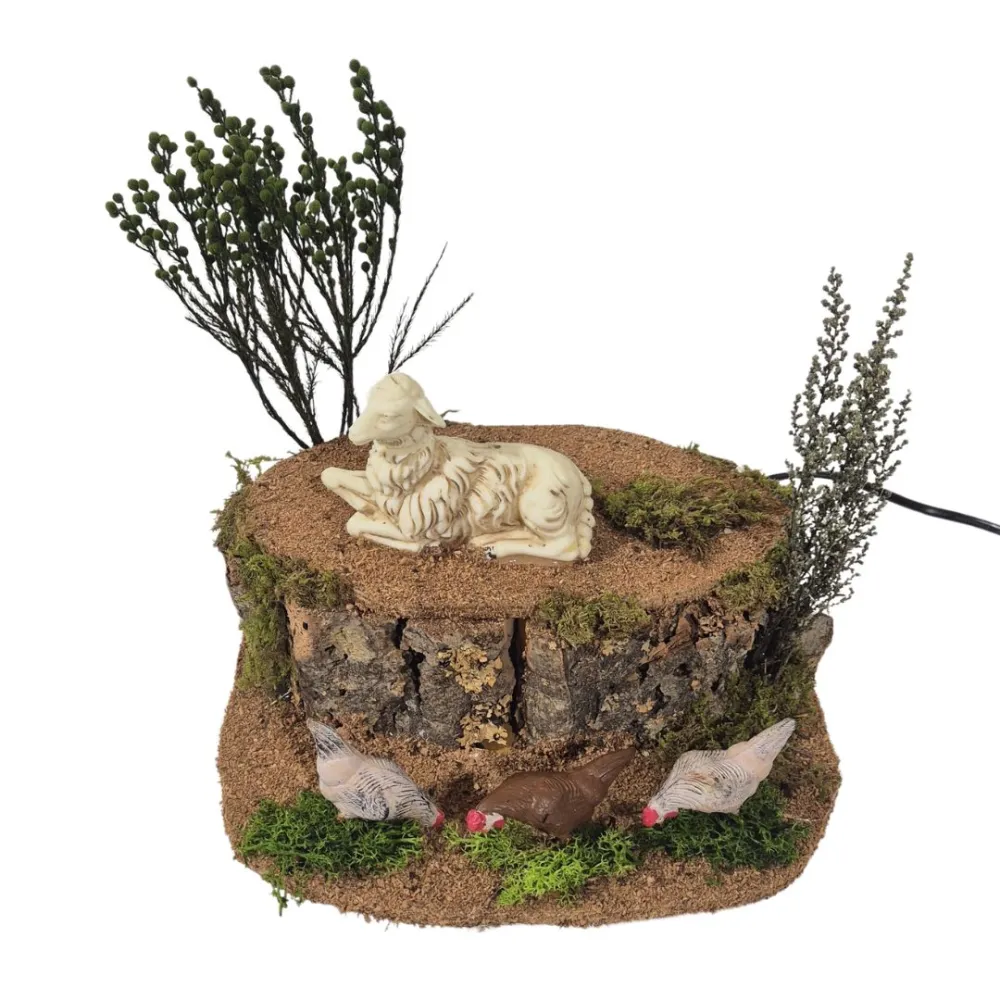 Animated Sheep with Three Pecking Hens for 25–30 cm Nativity Figures