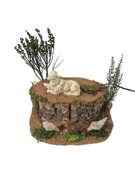 Animated Sheep with Three Pecking Hens for 25–30 cm Nativity Figures