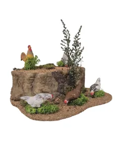 4 galline che beccano e gallo in movimento per statue da 25-30 cm