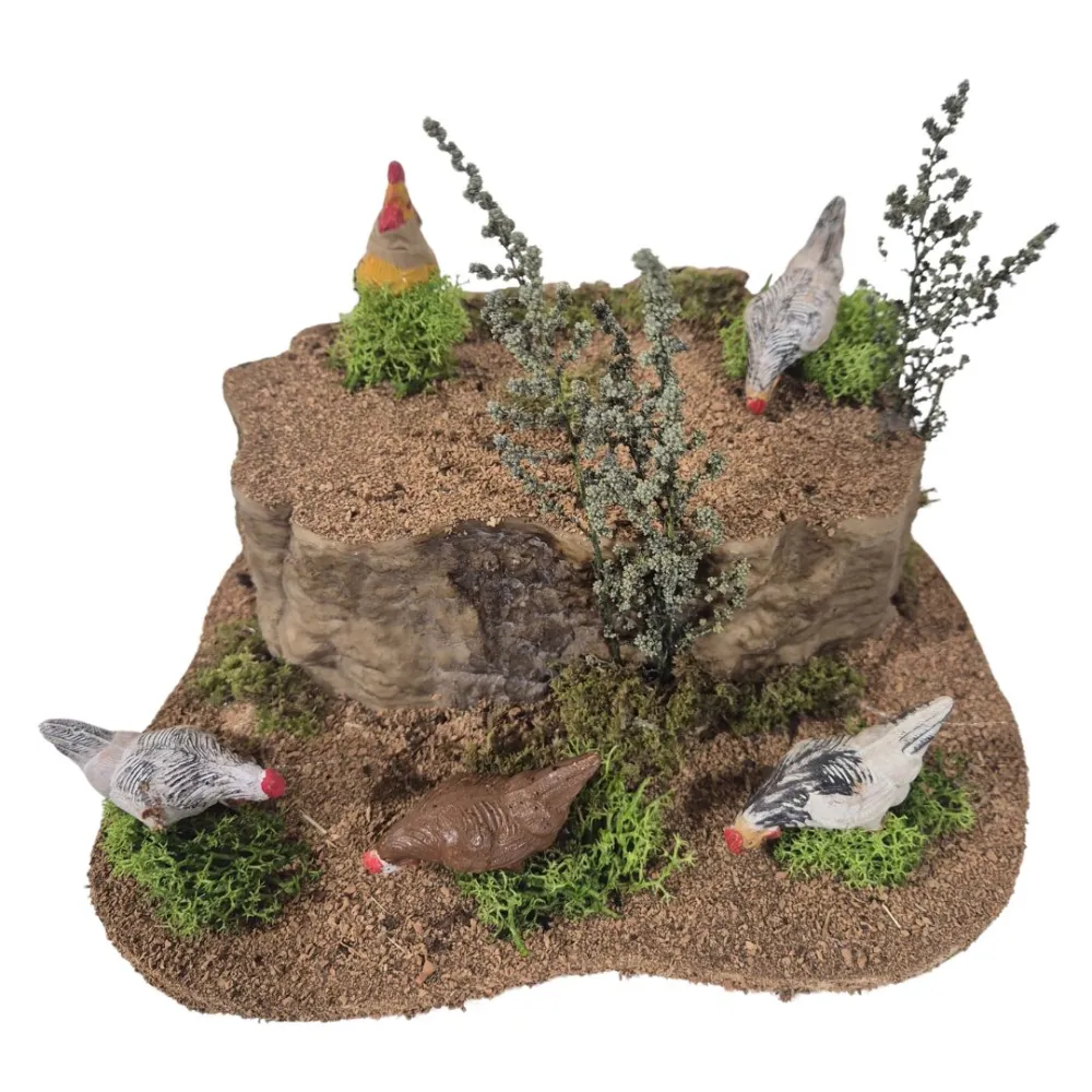 Animated Rooster with Four Pecking Hens for 25–30 cm Nativity Figures