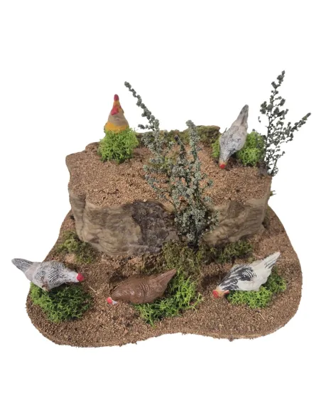 4 galline che beccano e gallo in movimento per statue da 25-30 cm