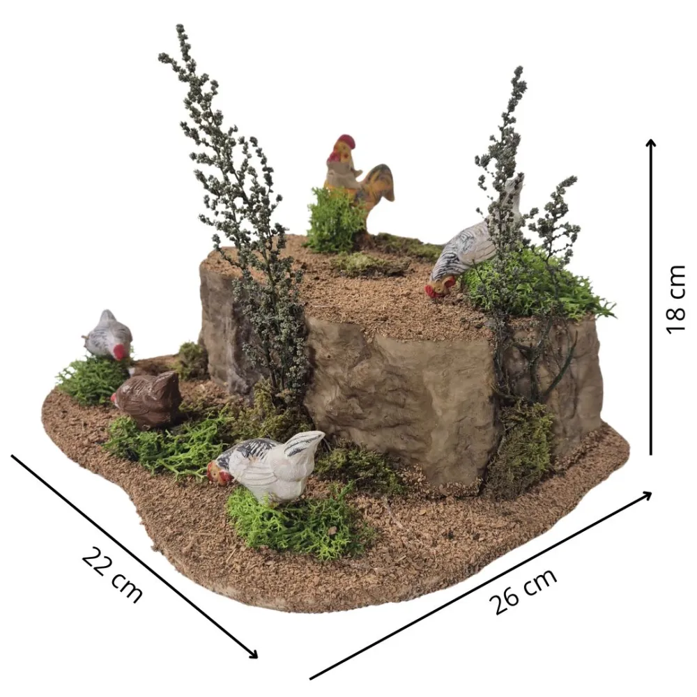 Animated Rooster with Four Pecking Hens for 25–30 cm Nativity Figures