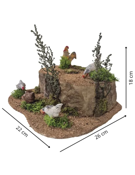 4 galline che beccano e gallo in movimento per statue da 25-30 cm