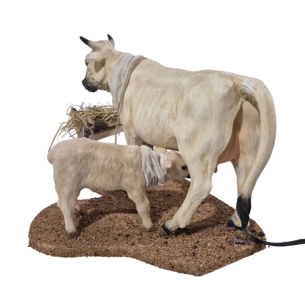 Animated White Cow with Calf for 30 cm Nativity Figure
