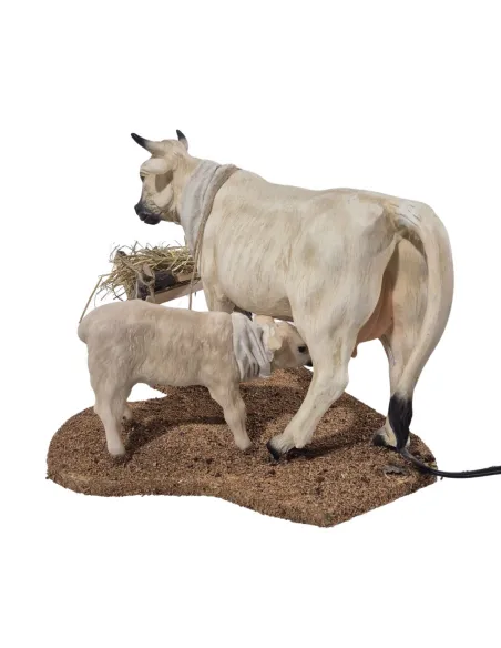 Mucca bianca con vitello in movimento per statue da 30 cm