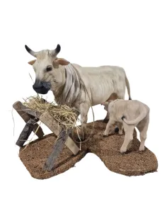 Mucca bianca con vitello in movimento per statue da 30 cm