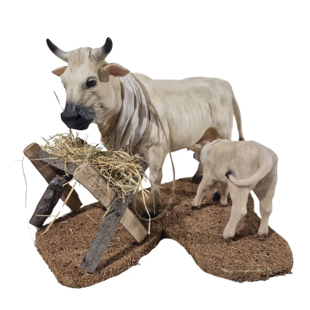 Animated White Cow with Calf for 30 cm Nativity Figure