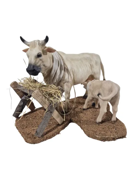 Mucca bianca con vitello in movimento per statue da 30 cm