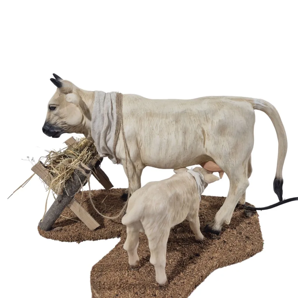 Animated White Cow with Calf for 30 cm Nativity Figure