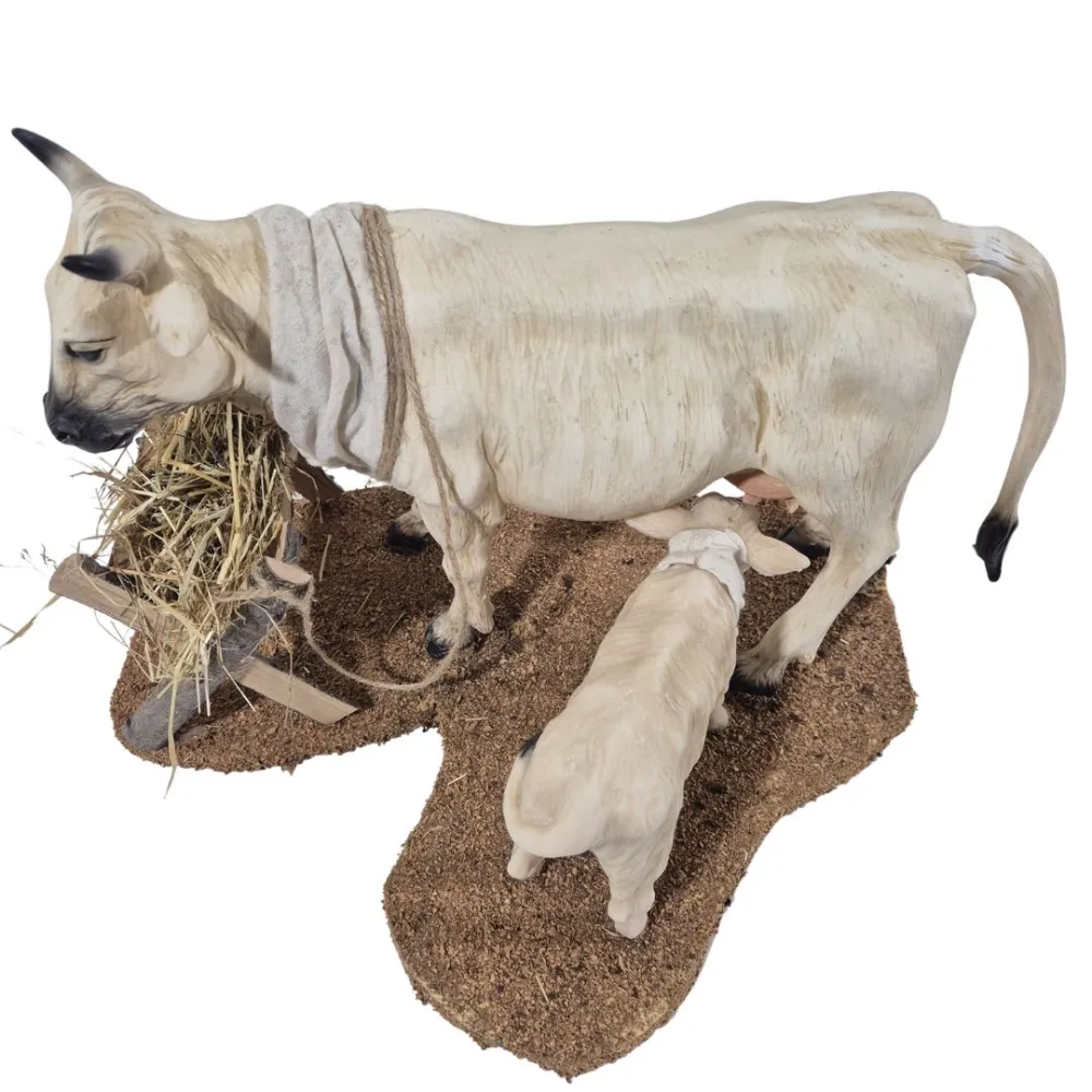 Animated White Cow with Calf for 30 cm Nativity Figure