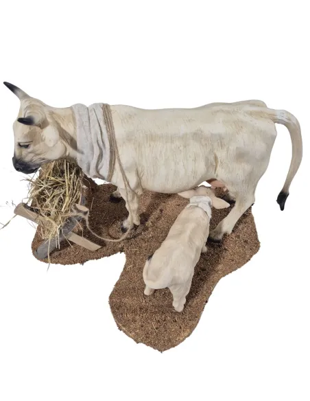 Mucca bianca con vitello in movimento per statue da 30 cm