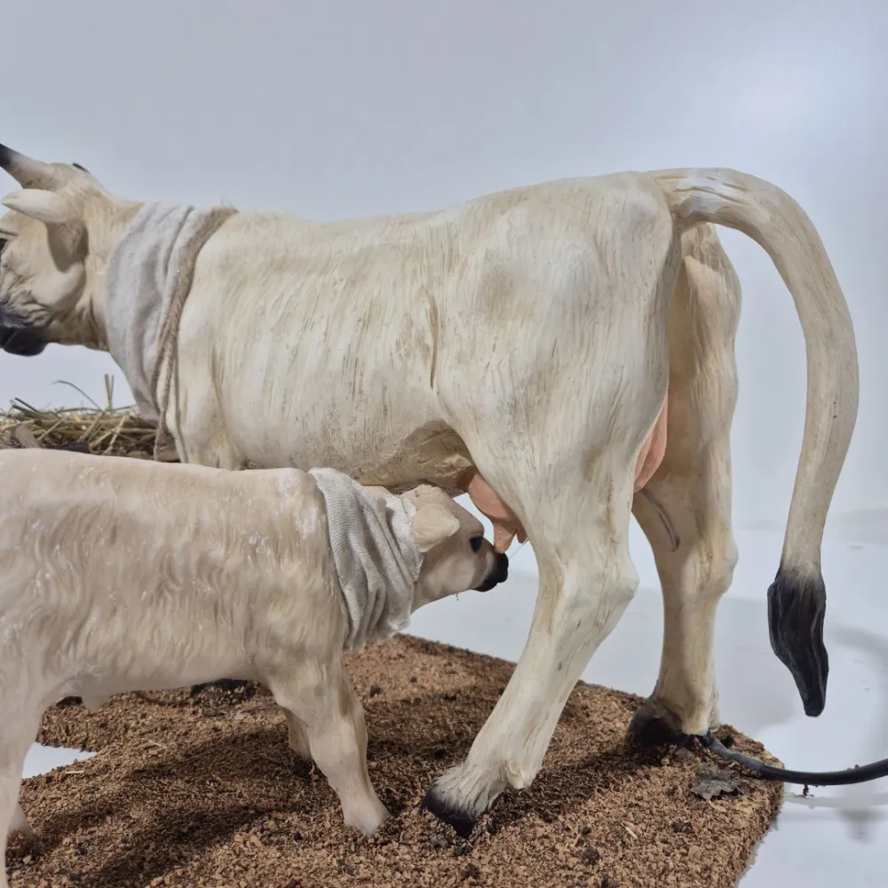 Animated White Cow with Calf for 30 cm Nativity Figure