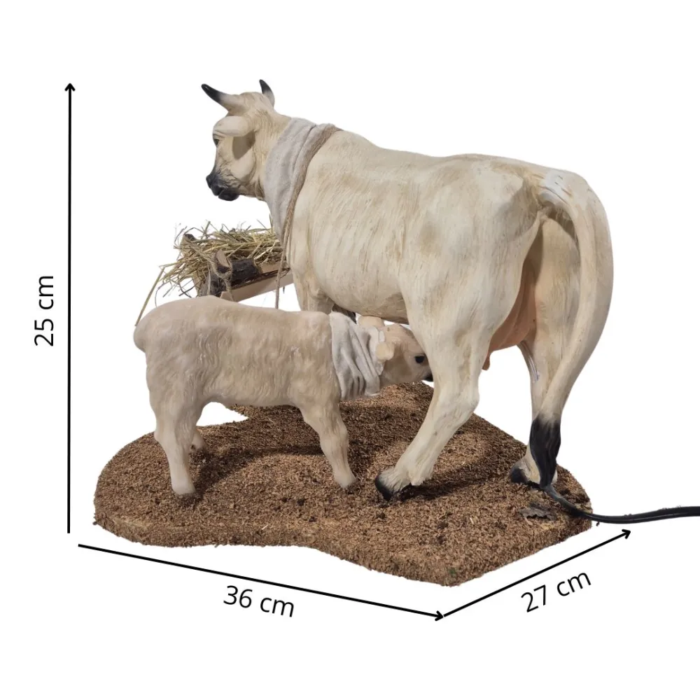 Animated White Cow with Calf for 30 cm Nativity Figure