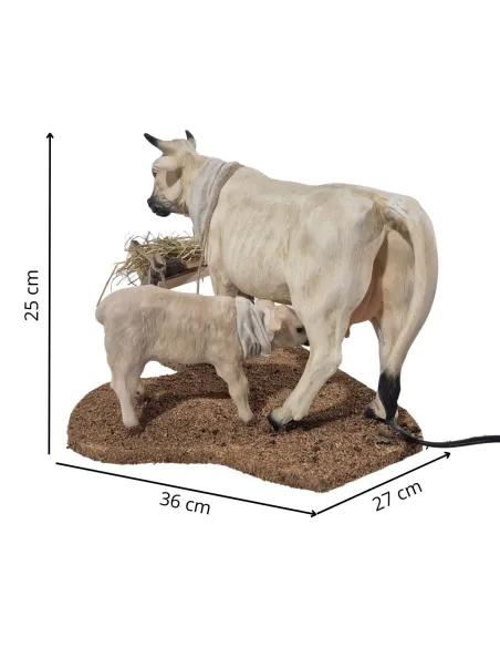 Mucca bianca con vitello in movimento per statue da 30 cm
